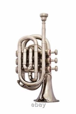 New Pocket Trumpet 3v Pro Nickle Plated With Mouth Piece And Case