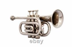 New Pocket Trumpet 3v Pro Nickle Plated With Mouth Piece And Case