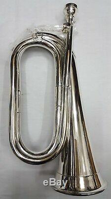 New Professional Army Bb Bugle Silver Plated Tune able/Military Free carry case