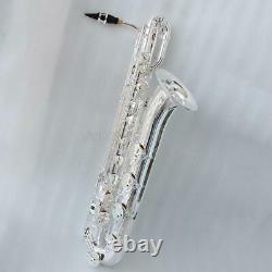 Newest Professional Silver Baritone saxophone Low A Eb Sax With Case Free ship