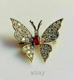 Oval Simulated Red Ruby Butterfly Shape Event's Brooch Pin 14KYellow Gold Plated
