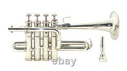 Piccolo Trumpet 4 Valve Professional Silver Piston Horn Bb/A Lead pipe M/P YUKC1