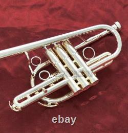Prof Marching Trumpet Monel Piston Bb Silver Plated Horn With Case