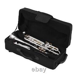 Professional Bb Flat Trumpet Brass Silver Plated with Mouthpiece Carry Bag X7C3