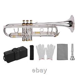 Professional Bb Flat Trumpet Brass Silver Plated with Mouthpiece Carry Bag X7C3