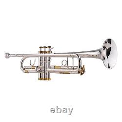 Professional Bb Trumpet Silver Plated Surface with Mouthpiece Carry Case R5H9
