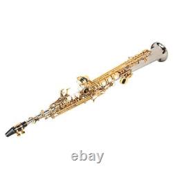 Professional Brass Soprano Straight Saxophone Silver Plated Tube Gold Key Sax