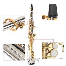 Professional Brass Soprano Straight Saxophone Silver Plated Tube Gold Key US