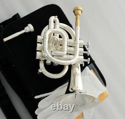 Professional C Key Pocket trumpet Silver Plated Monel Valves +2 Mouthpiece Case