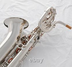 Professional Eb Baritone Saxophone Silver Nickel Sax 2 Necks Germany Mouthpiece
