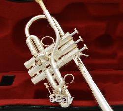 Professional Eb/D Trumpet Silver Horn Monel Valve + Gold Plated Mouth WithCase