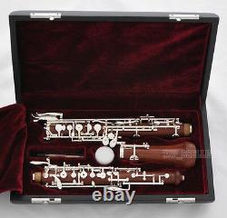 Professional Grenadilla Rose Wooden Oboe Silver Plating C Key Leather Case