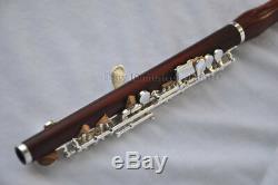 Professional Rose wooden Piccolo Flute silver key wood case