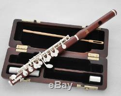 Professional Rose wooden silver plated key PICCOLO flute C Tone with wood case