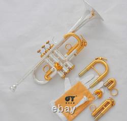 Professional Silver/Gold Plated Eb/D Trumpet 3 Monel Valves With Case 2 Mouth