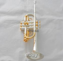 Professional Silver Gold Plated Eb/D Trumpet Horn Monel Valves With Case Mouth