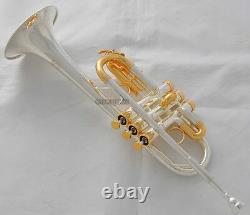 Professional Silver Gold Plated Eb/D Trumpet Horn Monel Valves With Case Mouth