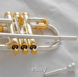 Professional Silver/Gold Plated Eb/D Trumpet horn Monel Valve With Case