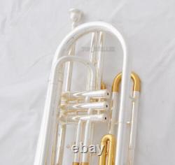Professional Silver Gold Plated Marching Trombone B-flat Monel Valves New Case