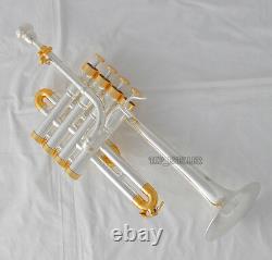 Professional Silver Gold Plated Piccolo Trumpet Monel Valve Bb/A Keys New Case