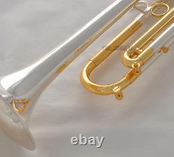 Professional Silver Gold Plated Trumpet B-Flat horn With Monel valves Hard Case