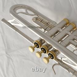 Professional Silver Nickel Plated Trumpet Bb Horn Monel Valves With Case 2 Mouth