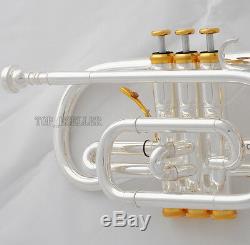 Professional Silver Plated Cornet horn B-flat Double triggers Trumpet With Case