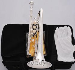 Professional Silver Plated Double Trigger Cornet Horn B-Flat Monel Valve WithCase