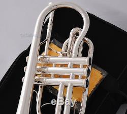 Professional Silver Plated Double Trigger Cornet Horn B-Flat Monel Valve WithCase