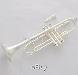Professional Silver Plated Heavy Trumpet Monel Valve Horn 2 Mouthpiece With Case