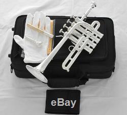 Professional Silver Plated Piccolo Trumpet Bb/A horn 4 Monel Piston With Case