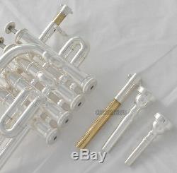 Professional Silver Plated Piccolo Trumpet Bb/A horn 4 Monel Piston With Case