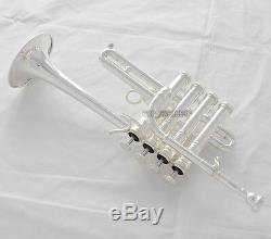 Professional Silver Plated Piccolo Trumpet Bb/A horn 4 Monel valves With Case