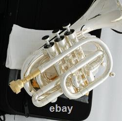 Professional Silver Plated Pocket Trumpet Bb Key Monel Valves Free 2 Mouthpiece