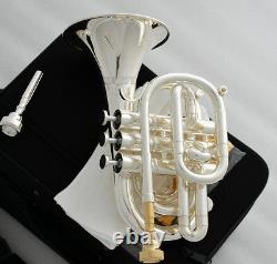 Professional Silver Plating Bb Pocket Trumpet Monel Valves + Case 2 Mouthpiece