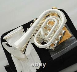 Professional Silver plated C Key Pocket Trumpet Horn Monel Valve 2Pc MOUTHPIECE