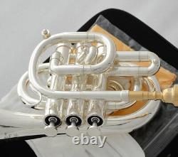 Professional Silver plated Pocket Trumpet Key of C Monel Valves 2 Mouth New Case