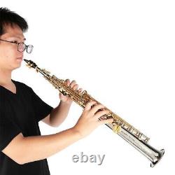 Professional Soprano Straight Saxophone Silver Plated Tube Gold Key Sax Kit Set