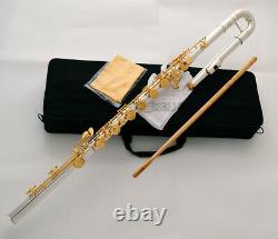 Professional new Bass Flute C Key Silver Gold Plated Italian Pad With Case