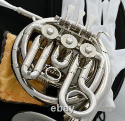 Quality Silver nickel Plated MiNi French Horn Bb Keys Engraving Bell With Case