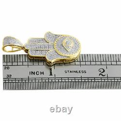 Real Moissanite 2.00Ct Round Evil Eye Hamsa Pendant 14KYellow Gold Plated Silver