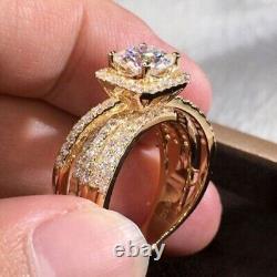 Real Moissanite 2.00Ct Round Halo Engagement Ring 14K Yellow Gold Silver Plated