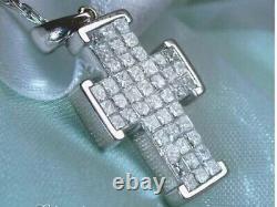 Real Moissanite 2.20Ct Princess Cut Cross Pendant 14K White Gold Silver Plated