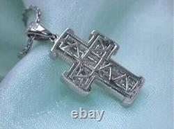 Real Moissanite 2.20Ct Princess Cut Cross Pendant 14K White Gold Silver Plated