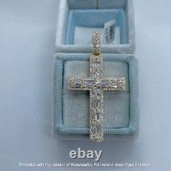 Real Moissanite 2.50Ct Baguette Cut Cross Pendant 14K Yellow Gold Silver Plated