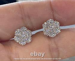 Real Moissanite 2Ct Round Cut Cluster Stud Earrings 14K Rose Gold Silver Plated
