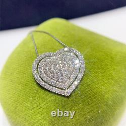 Real Moissanite 2Ct Round Cut Heart Shape Pendant 14K White Gold Plated Silver