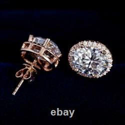 Real Moissanite 3.20Ct Oval Cut Halo Stud Earrings 14K Rose Gold Plated Silver