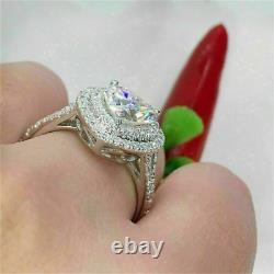 Real Moissanite 3Ct Heart Cut Halo Engagement Ring 14K White Gold Plated Silver