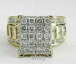 Real Moissanite 3Ct Round Cluster Engagement Ring 14K Yellow Gold Plated Silver